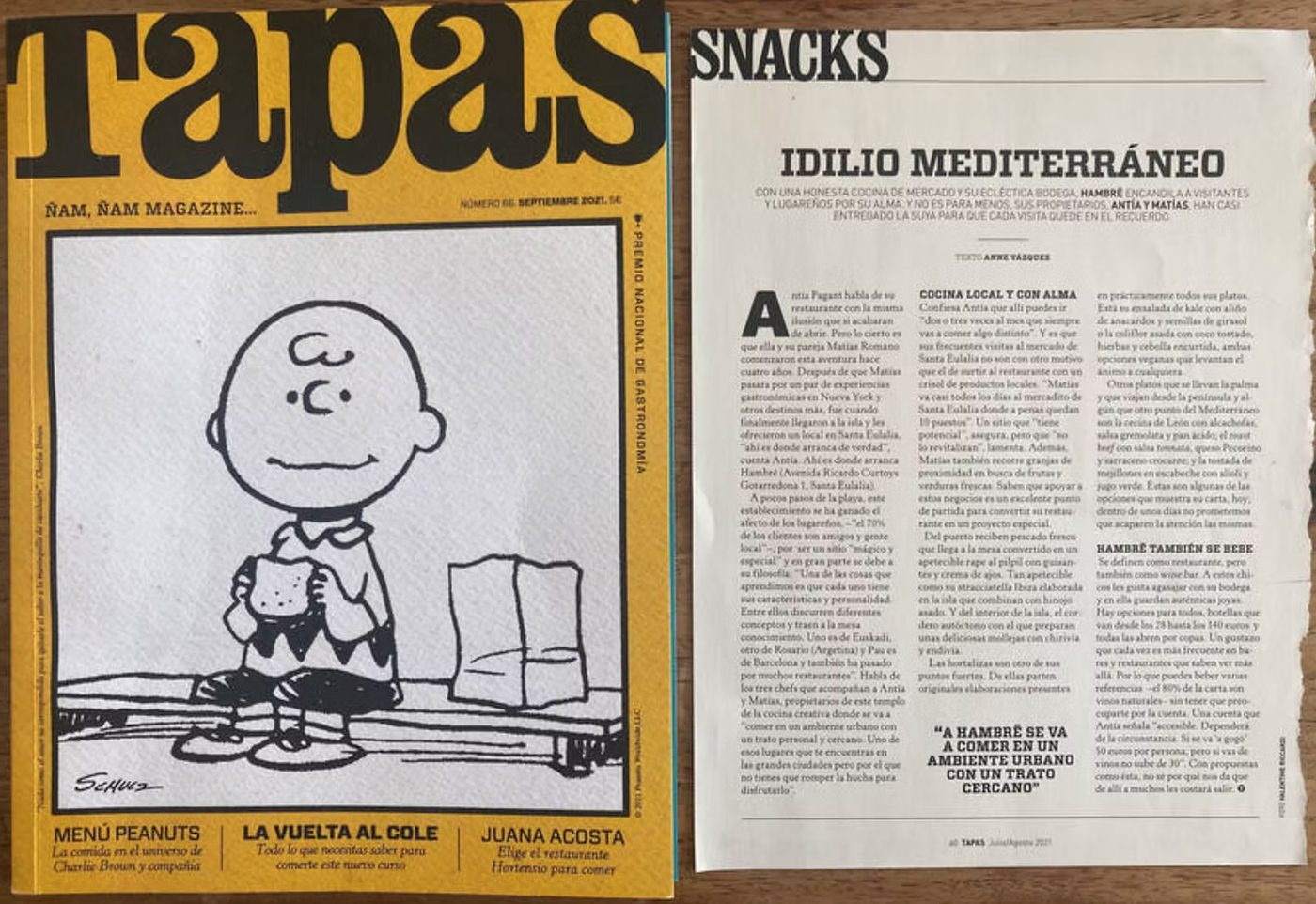 Reportaje impreso de Tapas Magazine sobre Hämbre — septiembre 2021, sección Snacks, texto Anne Vázquez